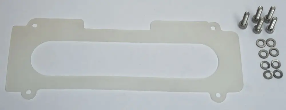 Dichtung in transparenter Farbe mit ovalem Ausschnitt sowie Halterungen und Schrauben, geeignet für Daikin Produkte, zum Einsatz in Brennerhauben.